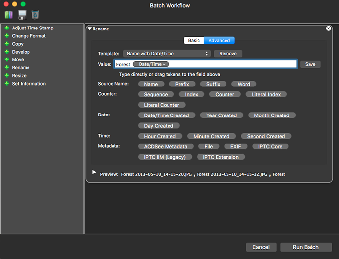 Advanced rename options